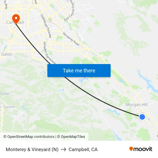 Monterey & Vineyard (N) to Campbell, CA map
