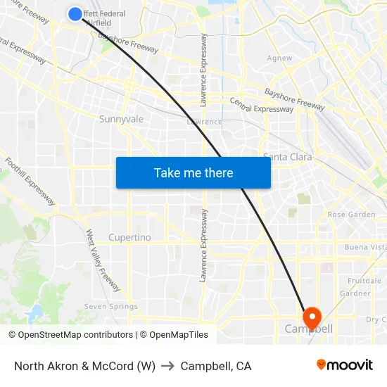 North Akron & McCord (W) to Campbell, CA map