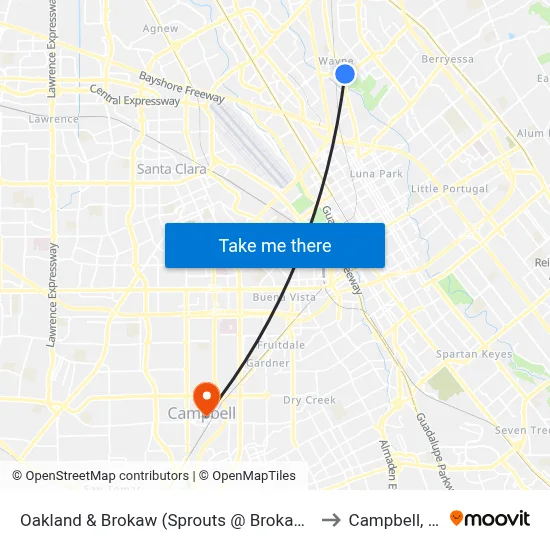 Oakland & Brokaw (Sprouts @ Brokaw) (S) to Campbell, CA map