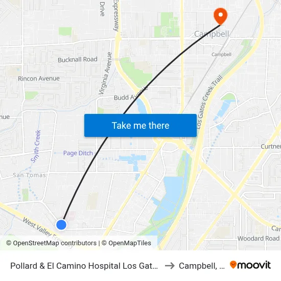 Pollard & El Camino Hospital Los Gatos (N) to Campbell, CA map