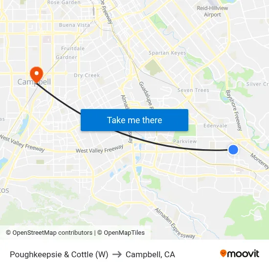 Poughkeepsie & Cottle (W) to Campbell, CA map