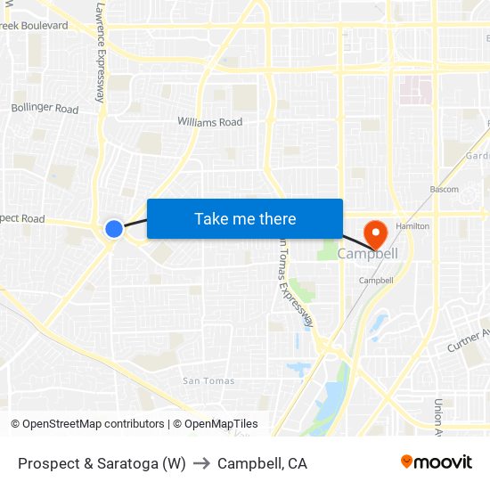 Prospect & Saratoga (W) to Campbell, CA map