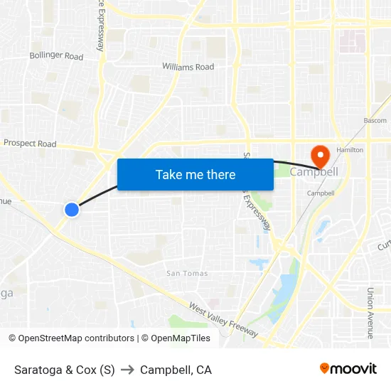 Saratoga & Cox (S) to Campbell, CA map