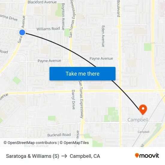 Saratoga & Williams (S) to Campbell, CA map