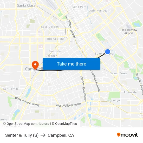 Senter & Tully (S) to Campbell, CA map
