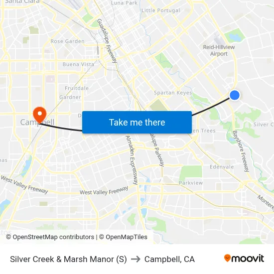Silver Creek & Marsh Manor (S) to Campbell, CA map