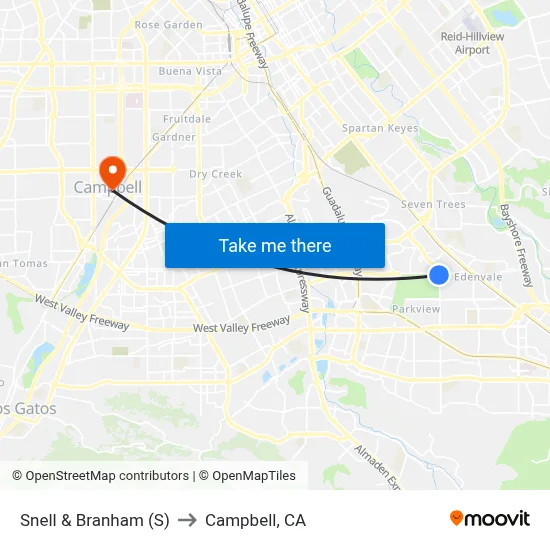 Snell & Branham (S) to Campbell, CA map