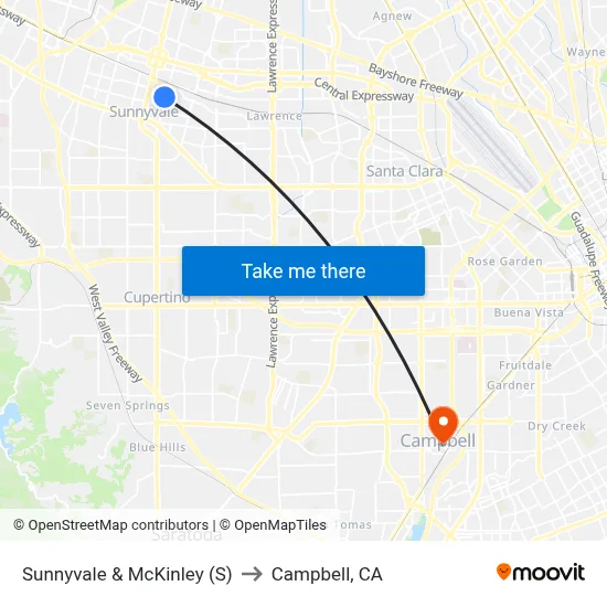 Sunnyvale & McKinley (S) to Campbell, CA map
