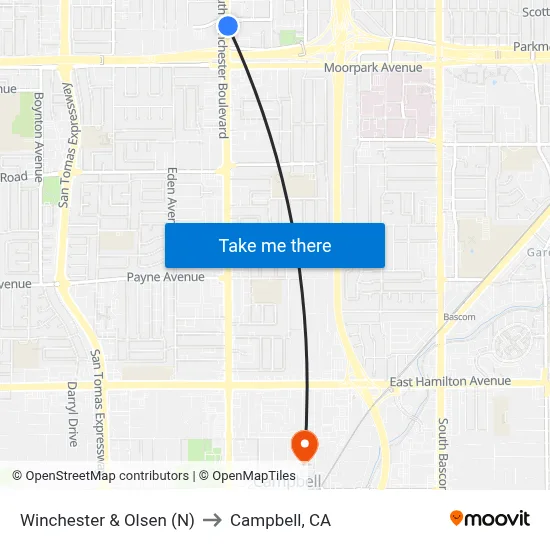 Winchester & Olsen (N) to Campbell, CA map