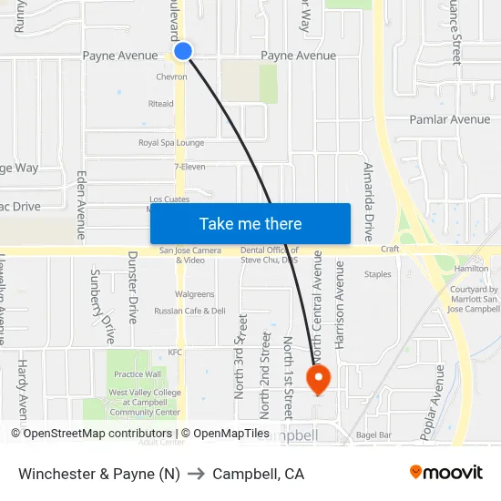 Winchester & Payne (N) to Campbell, CA map