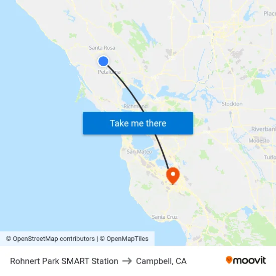 Rohnert Park SMART Station to Campbell, CA map