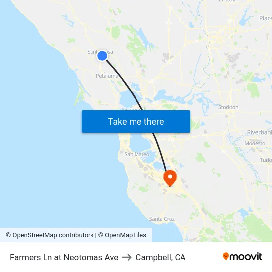 Farmers Ln at Neotomas Ave to Campbell, CA map