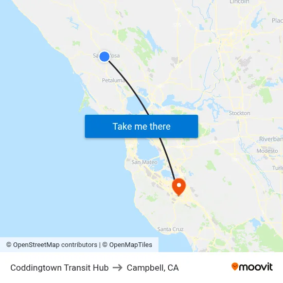 Coddingtown Transit Hub to Campbell, CA map