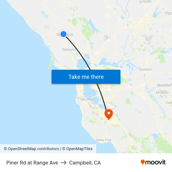 Piner Rd at Range Ave to Campbell, CA map