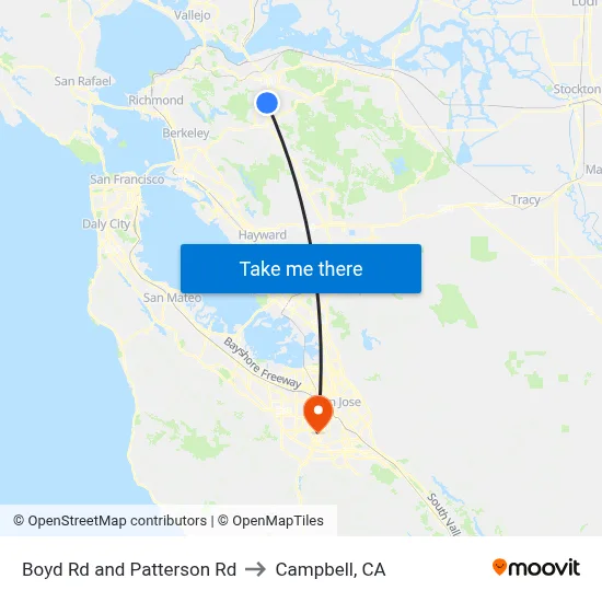 Boyd Rd and Patterson Rd to Campbell, CA map