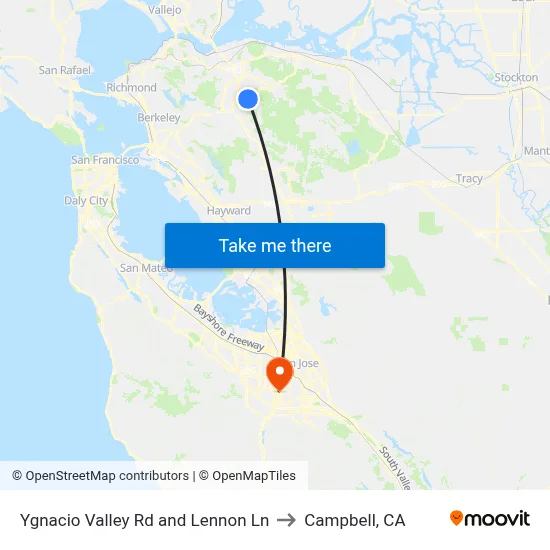 Ygnacio Valley Rd and Lennon Ln to Campbell, CA map