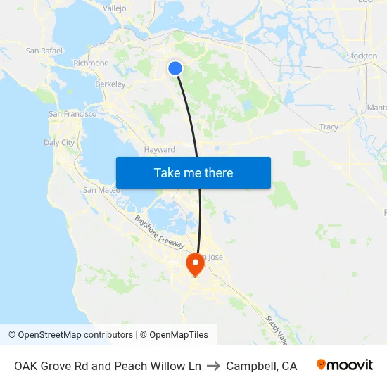 OAK Grove Rd and Peach Willow Ln to Campbell, CA map