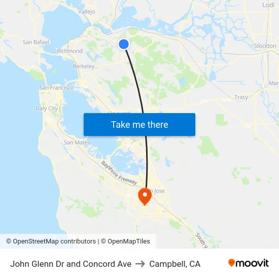 John Glenn Dr and Concord Ave to Campbell, CA map