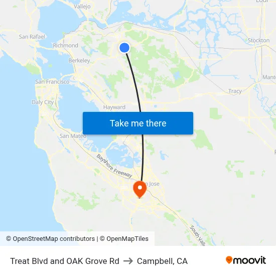 Treat Blvd and OAK Grove Rd to Campbell, CA map