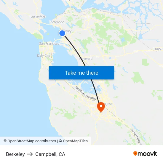 Berkeley to Campbell, CA map