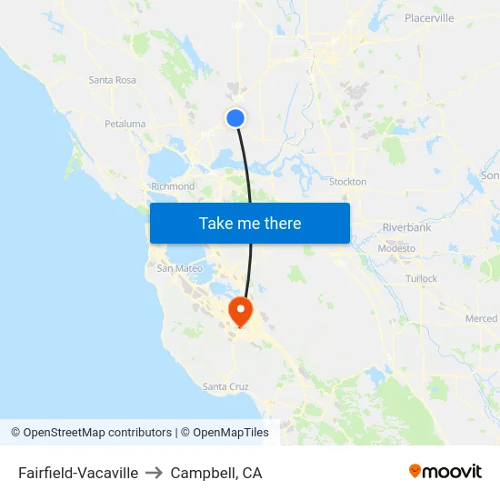 Fairfield-Vacaville to Campbell, CA map