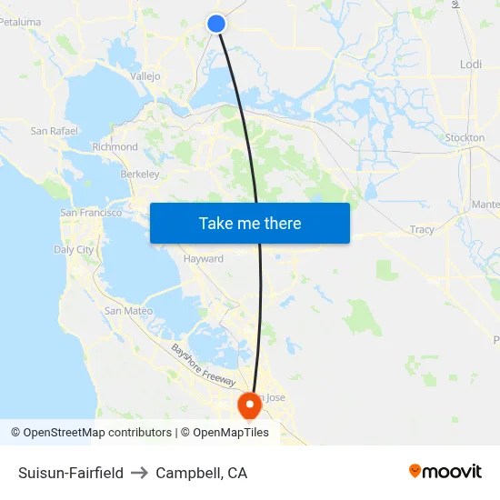 Suisun-Fairfield to Campbell, CA map