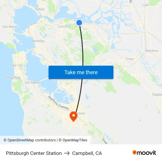 Pittsburgh Center Station to Campbell, CA map