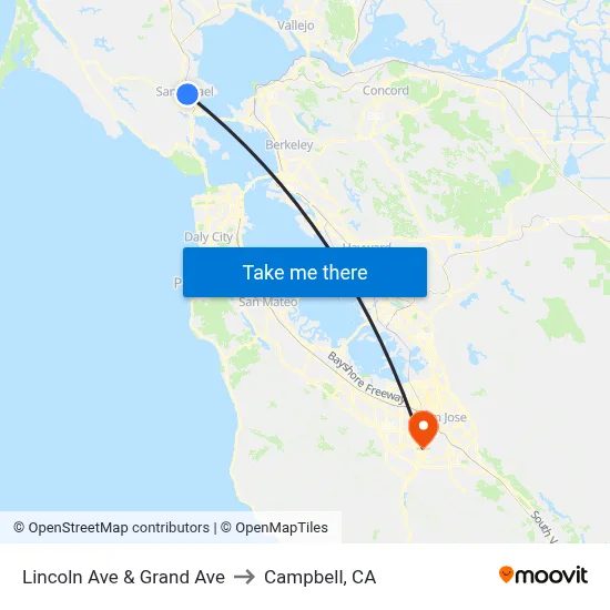 Lincoln Ave & Grand Ave to Campbell, CA map