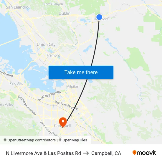 N Livermore Ave & Las Positas Rd to Campbell, CA map