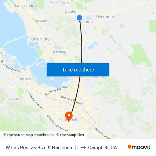 W Las Positas Blvd & Hacienda Dr to Campbell, CA map