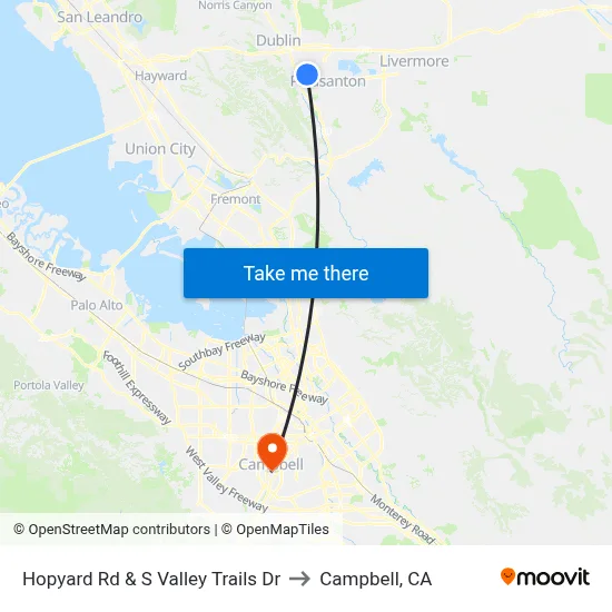 Hopyard Rd & S Valley Trails Dr to Campbell, CA map