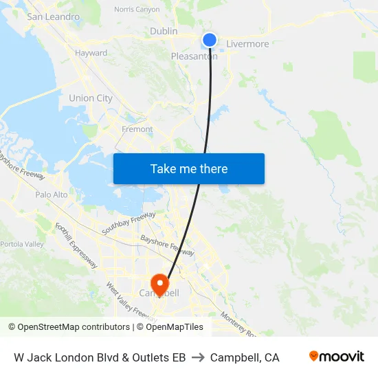 W Jack London Blvd & Outlets EB to Campbell, CA map