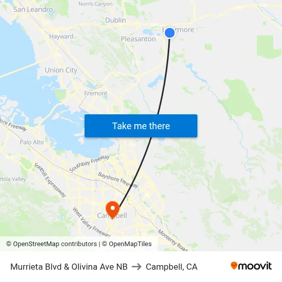 Murrieta Blvd & Olivina Ave NB to Campbell, CA map