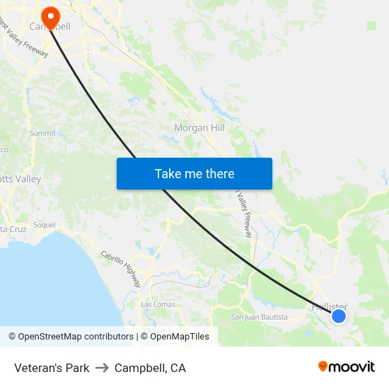 Veteran's Park to Campbell, CA map
