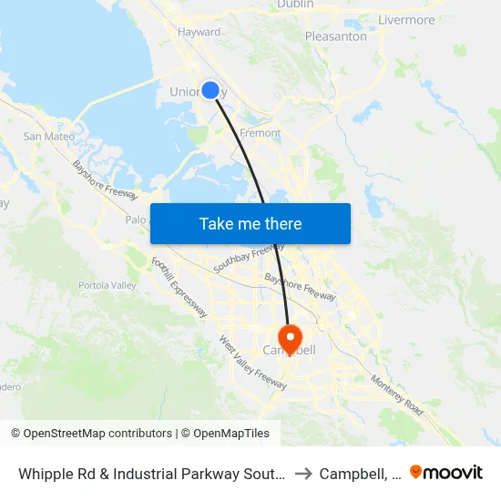 Whipple Rd & Industrial Parkway Southwest to Campbell, CA map