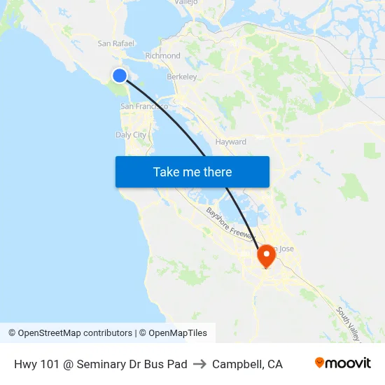 Hwy 101 @ Seminary Dr Bus Pad to Campbell, CA map