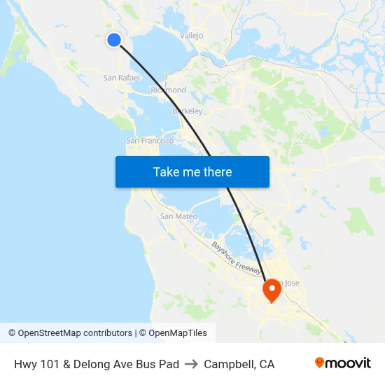 Hwy 101 & Delong Ave Bus Pad to Campbell, CA map