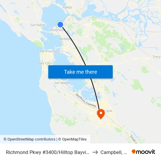 Richmond Pkwy #3400/Hilltop Bayview to Campbell, CA map