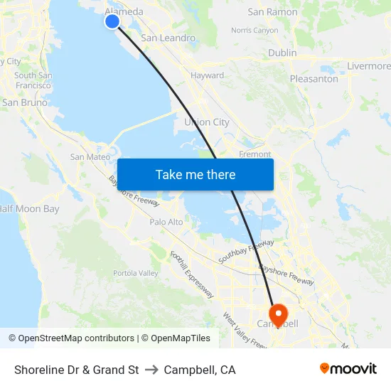Shoreline Dr & Grand St to Campbell, CA map