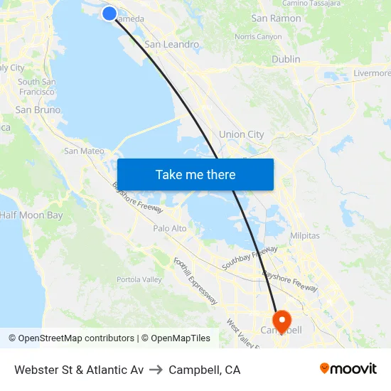 Webster St & Atlantic Av to Campbell, CA map