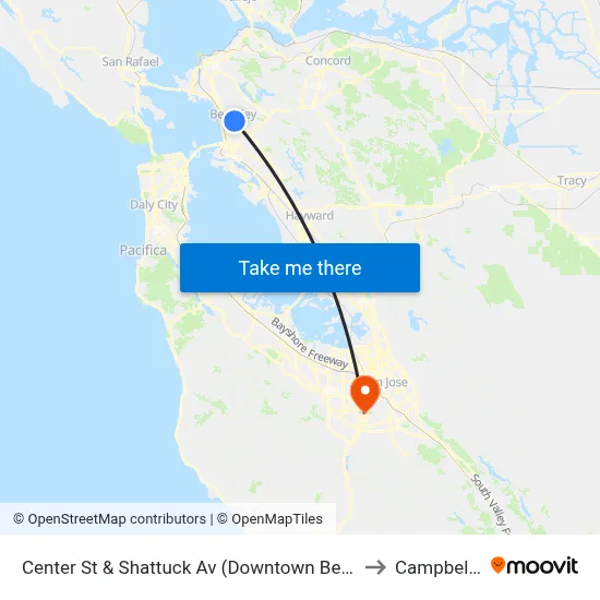 Center St & Shattuck Av (Downtown Berkeley BART) to Campbell, CA map