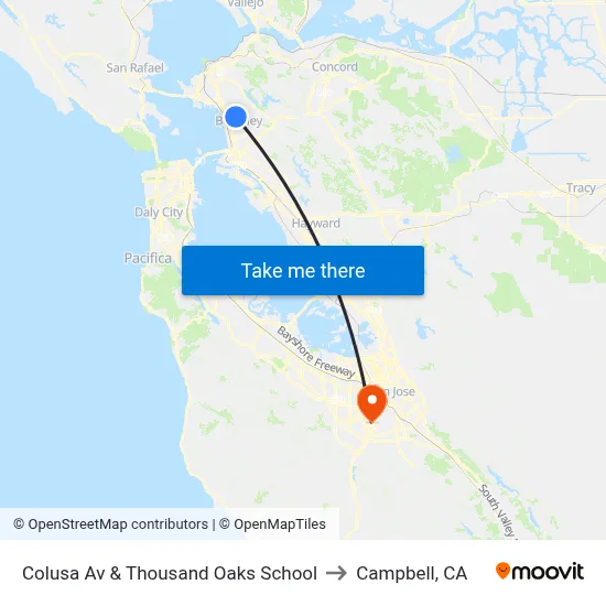 Colusa Av & Thousand Oaks School to Campbell, CA map
