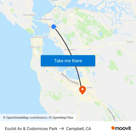 Euclid Av & Codornices Park to Campbell, CA map