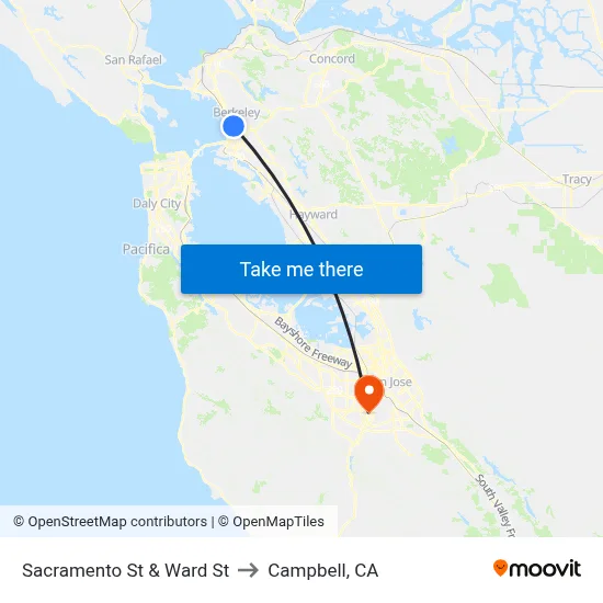 Sacramento St & Ward St to Campbell, CA map