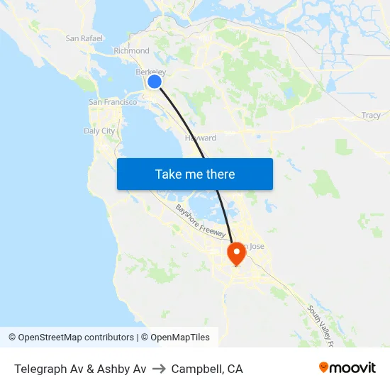 Telegraph Av & Ashby Av to Campbell, CA map