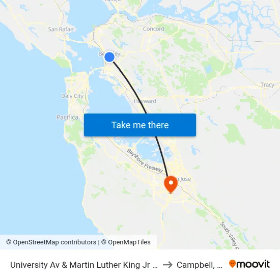 University Av & Martin Luther King Jr Way to Campbell, CA map