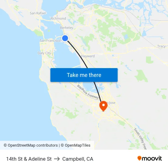 14th St & Adeline St to Campbell, CA map