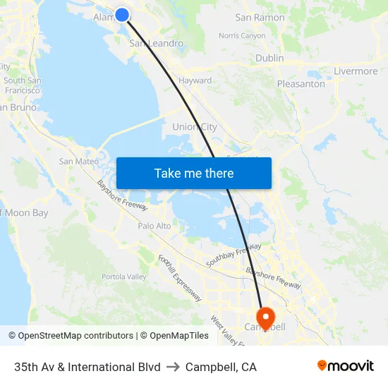 35th Av & International Blvd to Campbell, CA map