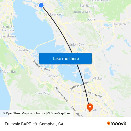 Fruitvale BART to Campbell, CA map