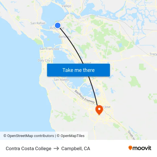Contra Costa College to Campbell, CA map